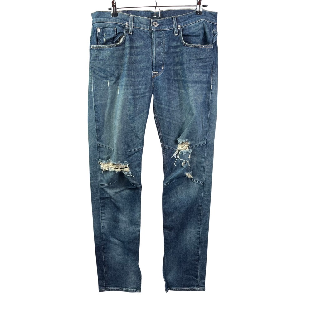 Hudson Vaughn Skinny Zip Ankle Button Fly Ripped Jeans Mens 34 Blue Trashed